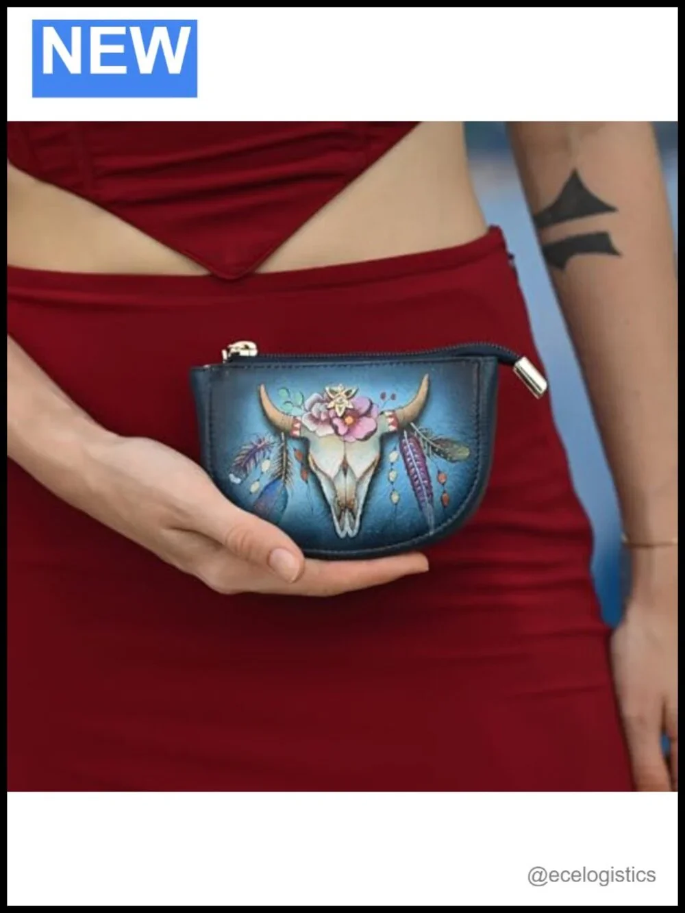 Genuine Leather Hand-Painted Zip Pouch Purse